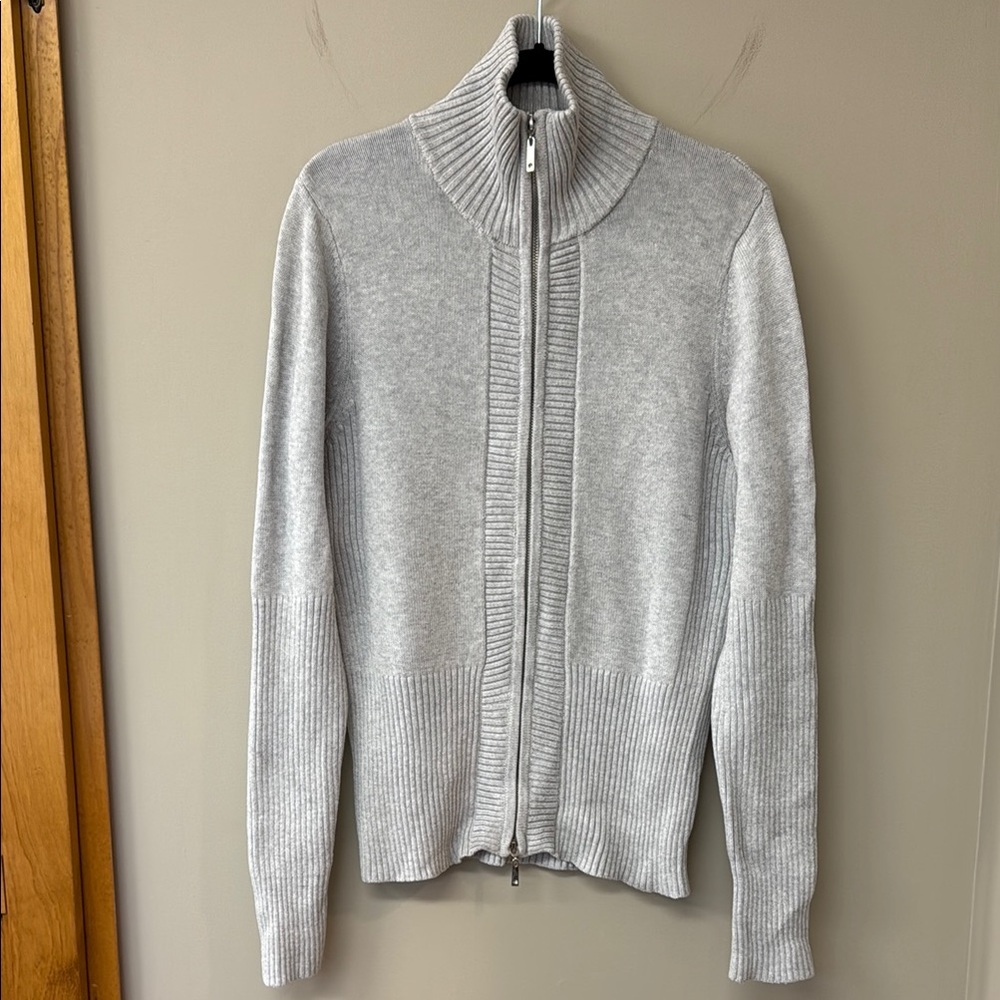 Boston Proper Women's Double Zipped Knit Cardigan Sweater | Gray | Sz Med | GUC
